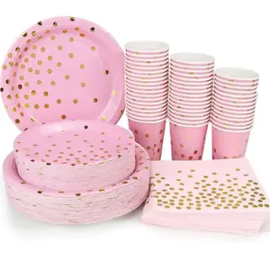 40pcs Dot Design Disposable Decorative Tableware Set, Including Plate & Napkin & Cup For Party Festival