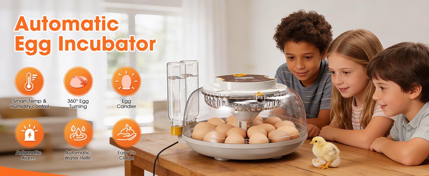 18 Egg Incubator with Automatic Egg Turning & Humidity Control, Built-in Egg Candler, 360° View Window & Dual-Size Trays for Chicken, Duck, Quail, Goose Eggs – Ideal for Farm, Classroom, Home Kitchen