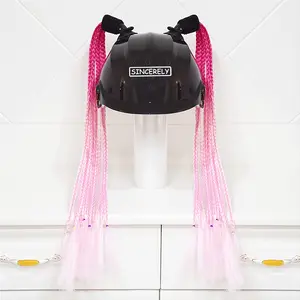 2pcs MORGIANASS 24" Braided Ponytail Helmet Headband with Suction Cup - Vibrant Pink & Purple, Fit for Motorcycle Helmets, Ideal for Halloween/Christmas/Easter/Independence Day
