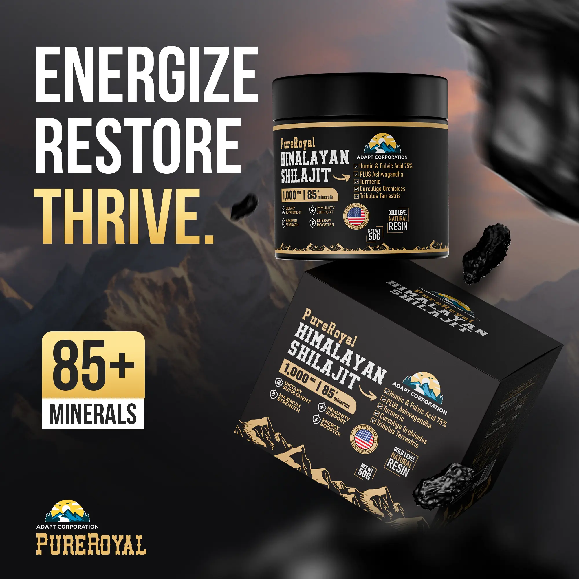PureRoyal Himalayan Shilajit Resin – High Potency | 1,100 MG Extract | 75%+ Fulvic Acid | USA Lab Tested Supplement