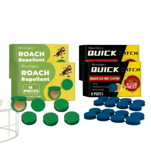 MoonSpry Roach Repellent Gel Bait Kit - 12 Pieces Gel & 8 Pieces Bait Station - Plant-Based Formula - Long-Lasting Effect - Buy 2 Get 2 Free - Ideal for Kitchens & Dorm Rooms