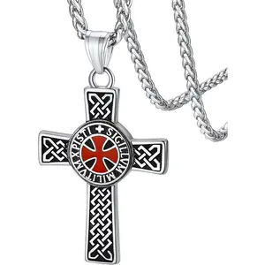 Knights Templar Necklace for Men, Christian Necklace for Men Stainless Steel Pendant Neckalces Christian Gifts with  Box