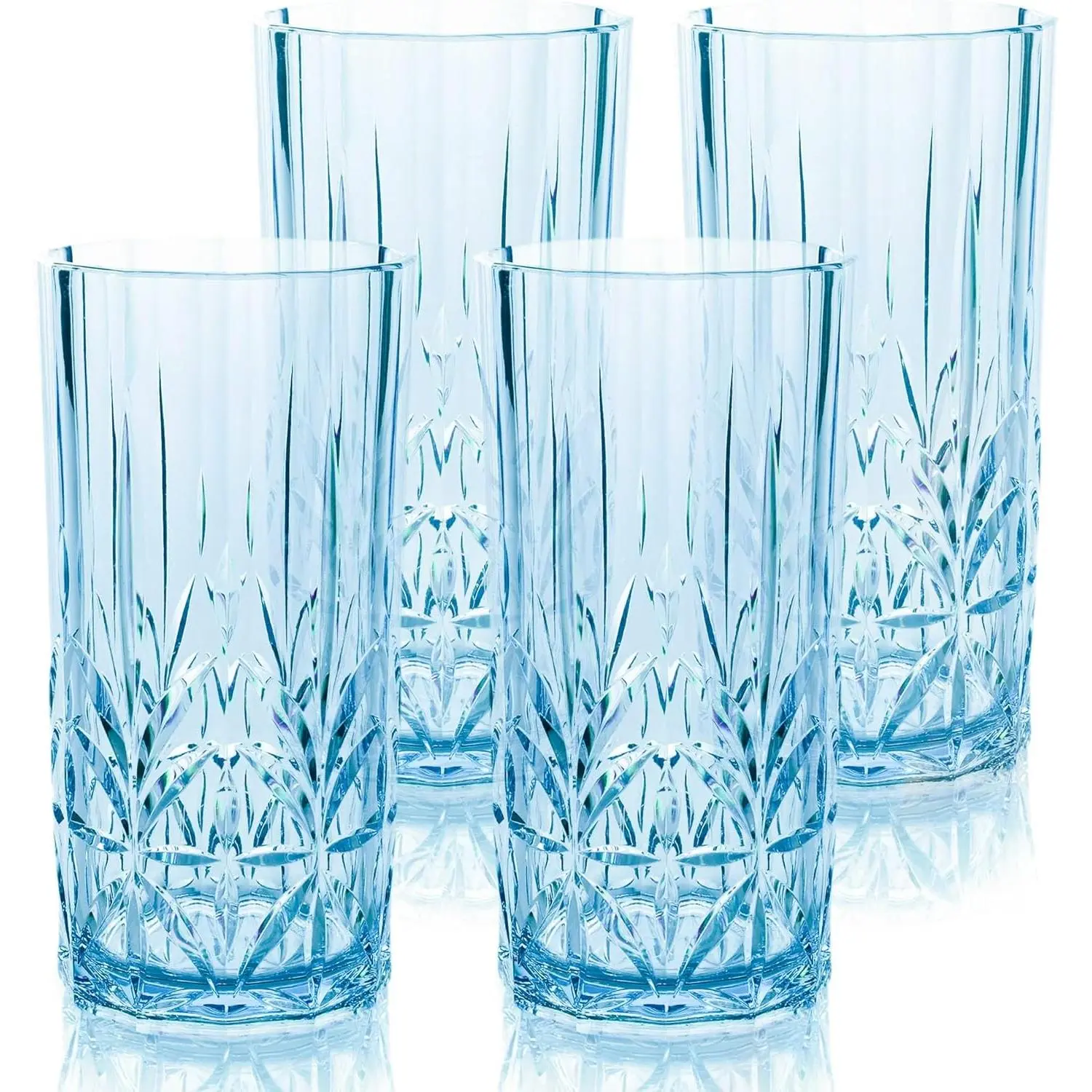 Shatterproof Tritan Tall Tumbler, Set of 4, 18oz - Myrtle Beach Drinking Glasses - Unbreakable Plastic Drinking Glasses for Gifting, Parties, New Year - BPA Free - Dishwasher Safe - Blue