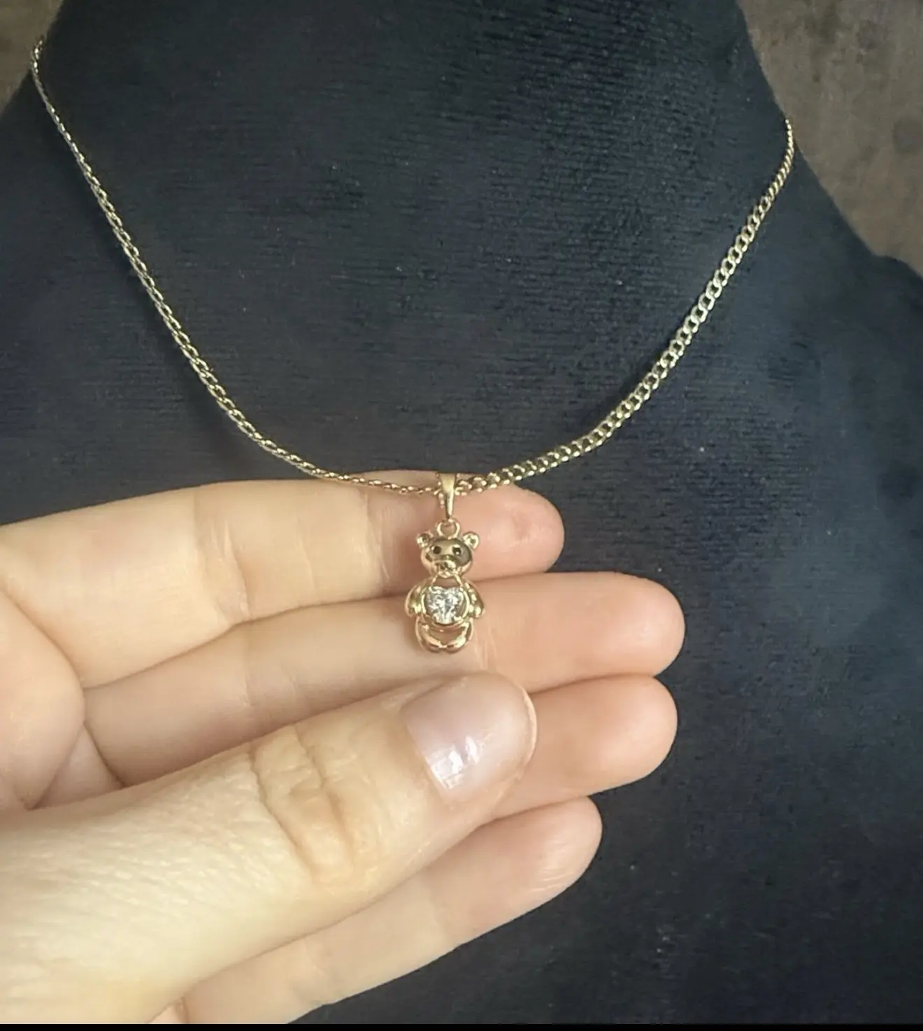 14K Gold Plated Chain Necklace with Crystal Pendant Teddy Bear