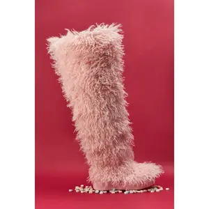 AZALEA WANG TEMPLETON PINK POODLE FAUX FUR OVER THE KNEE BOOT