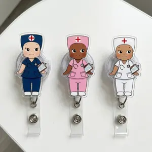 Cute Angel Nurse Character Badge Reel - Retractable ID Badge Holder for Doctors, Nursing Students - Durable Acrylic Name Tag Clip Scrub Accessory