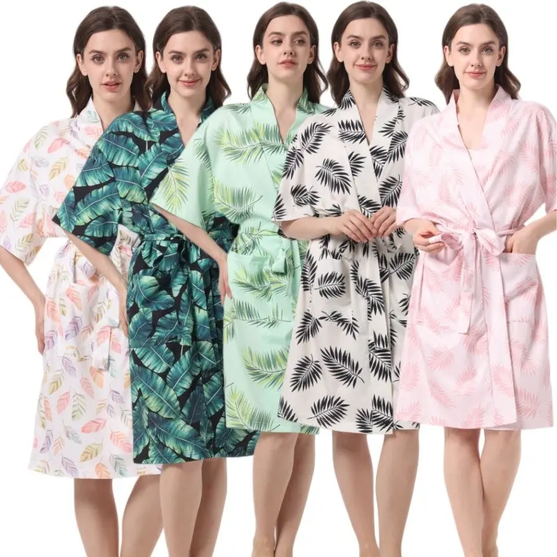 Tropical Summer Short Sleeve Print Bathrobe, Lightweight Home Wear Loungewear, Unisex Wide Fit, Multiple Colors Available, Can Be Worn Outdoors or at Home