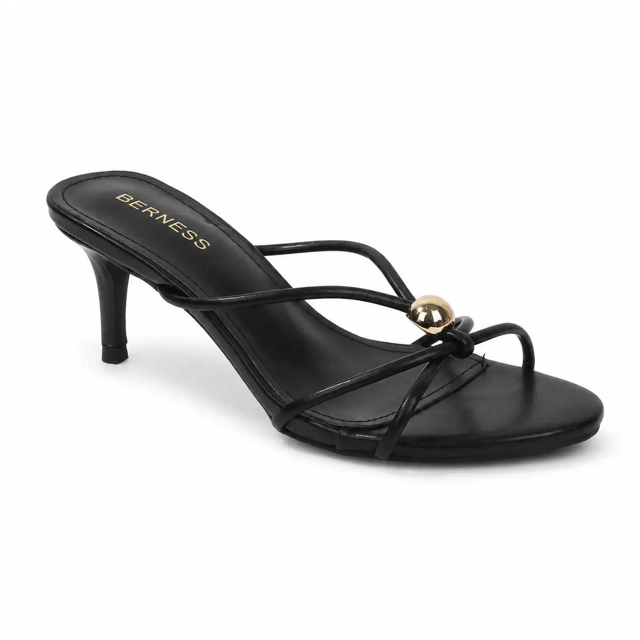 BERNESS Fifi Women's Date Night Kitten Heel Sandals, Open Toe Slip On Party Heels with Metallic Accent for Wedding Guest and Summer Outfits, Elegant, Footwear, Kitten Heels