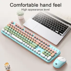 Wireless Keyboard and Mouse Combo - Macaron Keyboard with Round Keycaps, Full-Size Retro Typewriter Keyboard with Detachable Wrist Rest, 2.4GHz Dropout-Free Connection for Mac/Windows/PC(Macaron -Colorful)