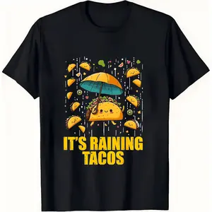Fun Food Theme Corn Cakes When It Rains Youth Style Text and Corn Cakes Illustration Suitable for Both Men and Women Suitable for Casual Gatherings Food Festivals Cotton T shirt