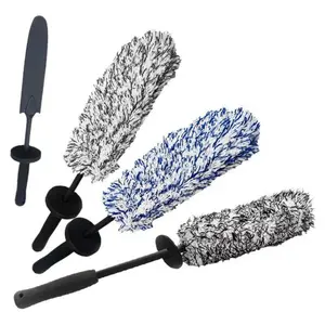 Microfiber Wheel Brush with Ergonomic Handle Design, Anti-Static Rim Cleaning Tool, Car Detailing Brush, Durable Car Maintenance Equipment