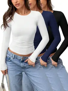 3 Pack Womens Crop Workout Tops Women Pack Summer Gym Athletic Compression Undershirts Cute Tight Basic Tops Tee