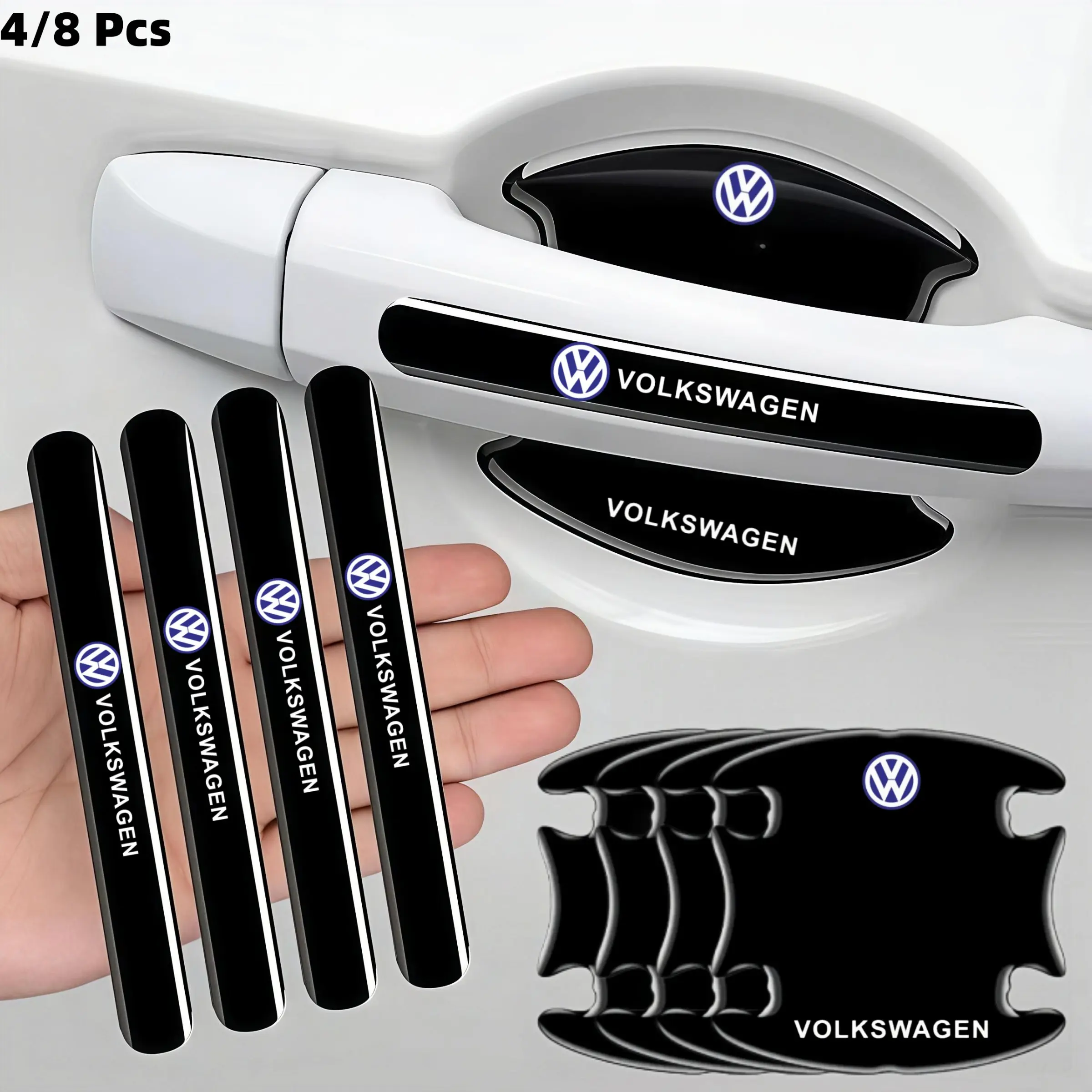 4/8 Pcs Car Door Handle Stickers, Car Decals, Automobile Decals, Scratch-Resistant Door Bowl Protection, Suitable for All Volkswagen Models, Auto Accessories, Automotive Decals