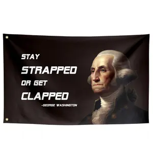 Personalized Decor-ToFlagify Stay Strapped Or Get Clapped Funny Quote Flag Meme Cool Flag Banner 3*5ft Room Boys College Dorm Bedroom Man Den Girls Wall Decor Outdoor Indoor Funny House Decor
