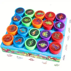 20pcs Creative Vibrant Dinosaur Stamp Set | Non-Toxic Self-Inking Stamps (Blue, Green, Red, Orange, Purple) - No Ink Refills Needed, Round Dinosaur Stamps Crafts, Birthday Party Favors, Scrapbooking, Classroom, Party Dec