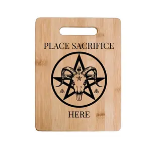 1 PC cutting board, engraved cutting board, satanic sacrifice cutting board, laser engraved funny bamboo cutting board, humorous wooden cutting board, kitchen decoration, Halloween gift, creative housewarming gift for friends, Wooden Chopping Board