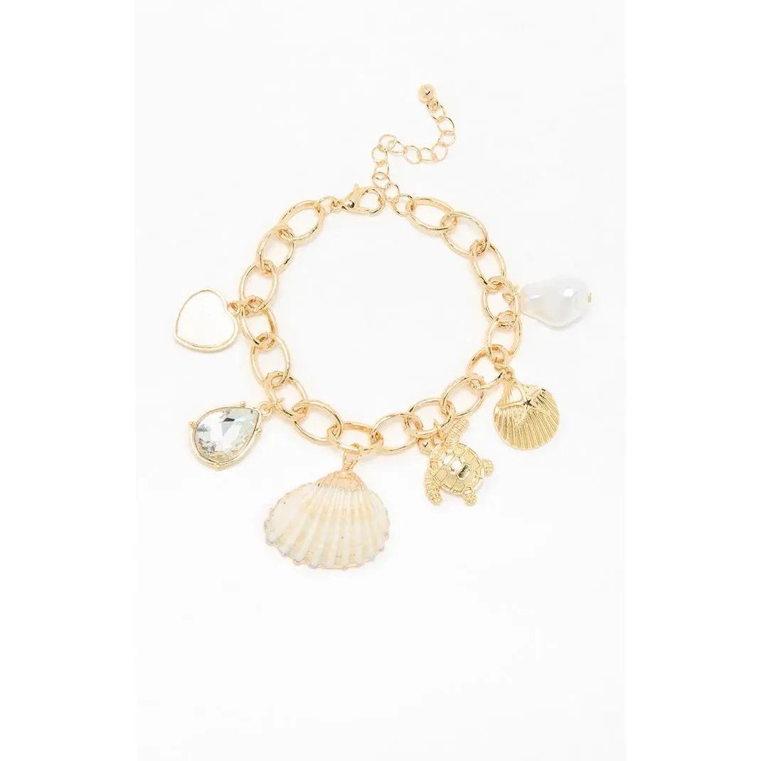 Pacsun Women's Mixed Seashell Charm Bracelet Pacsun Women's Mixed Seashell Charm Bracelet