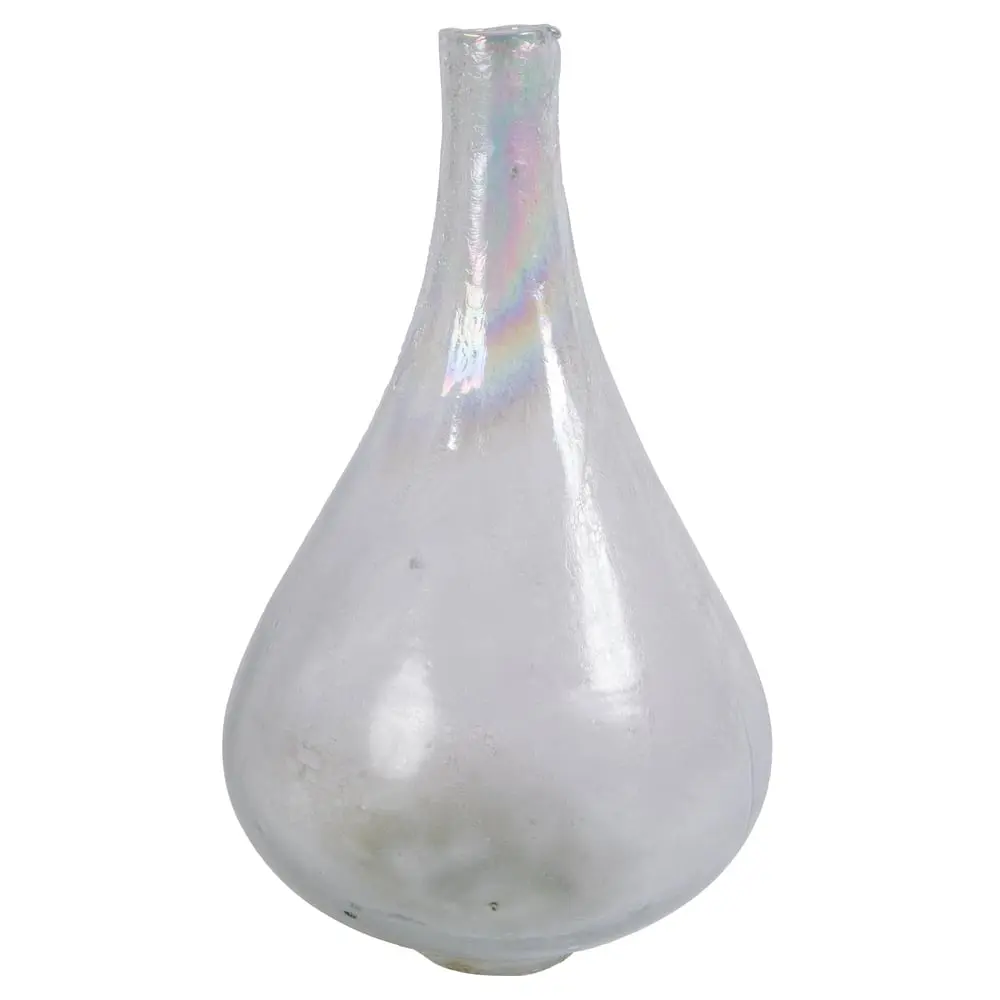 Vickerman 16 in. Simple Iridescent Rainbow Glaze Glass Vase - White Home Decor Container, Handmade Flower Arrangement Accessory Gift, Flower Vases, Glass Vases