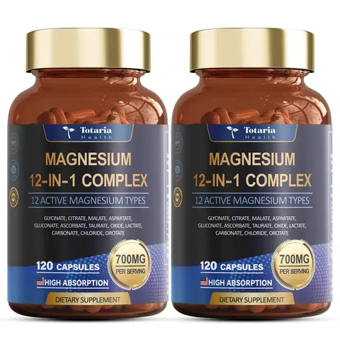 2 pack/3 pack Totaria 12-in-1 700mg Magnesium Complex | Glycinate Citrate Malate Oxide Taurate Aspartate Orotate, Vegan Capsules for Muscle, Heart, and Relaxation Support | Non-GMO | 240 captures