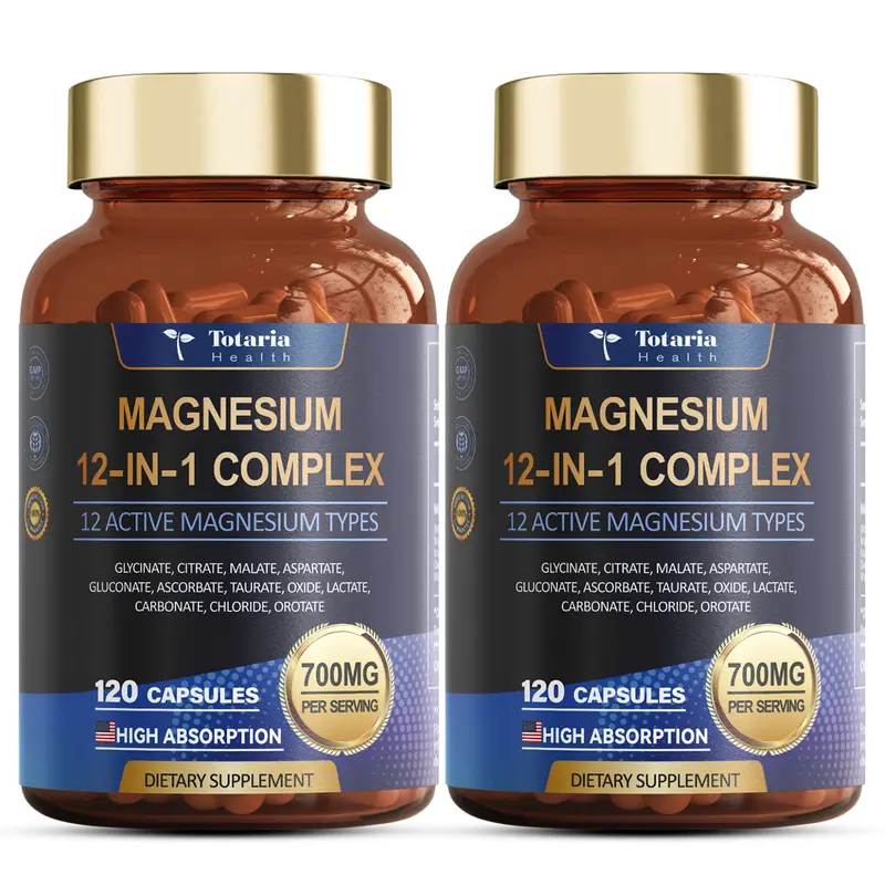 2 pack/3 pack Totaria 12-in-1 700mg Magnesium Complex | Glycinate Citrate Malate Oxide Taurate Aspartate Orotate, Vegan Capsules for Muscle, Heart, and Relaxation Support | Non-GMO | 240 captures
