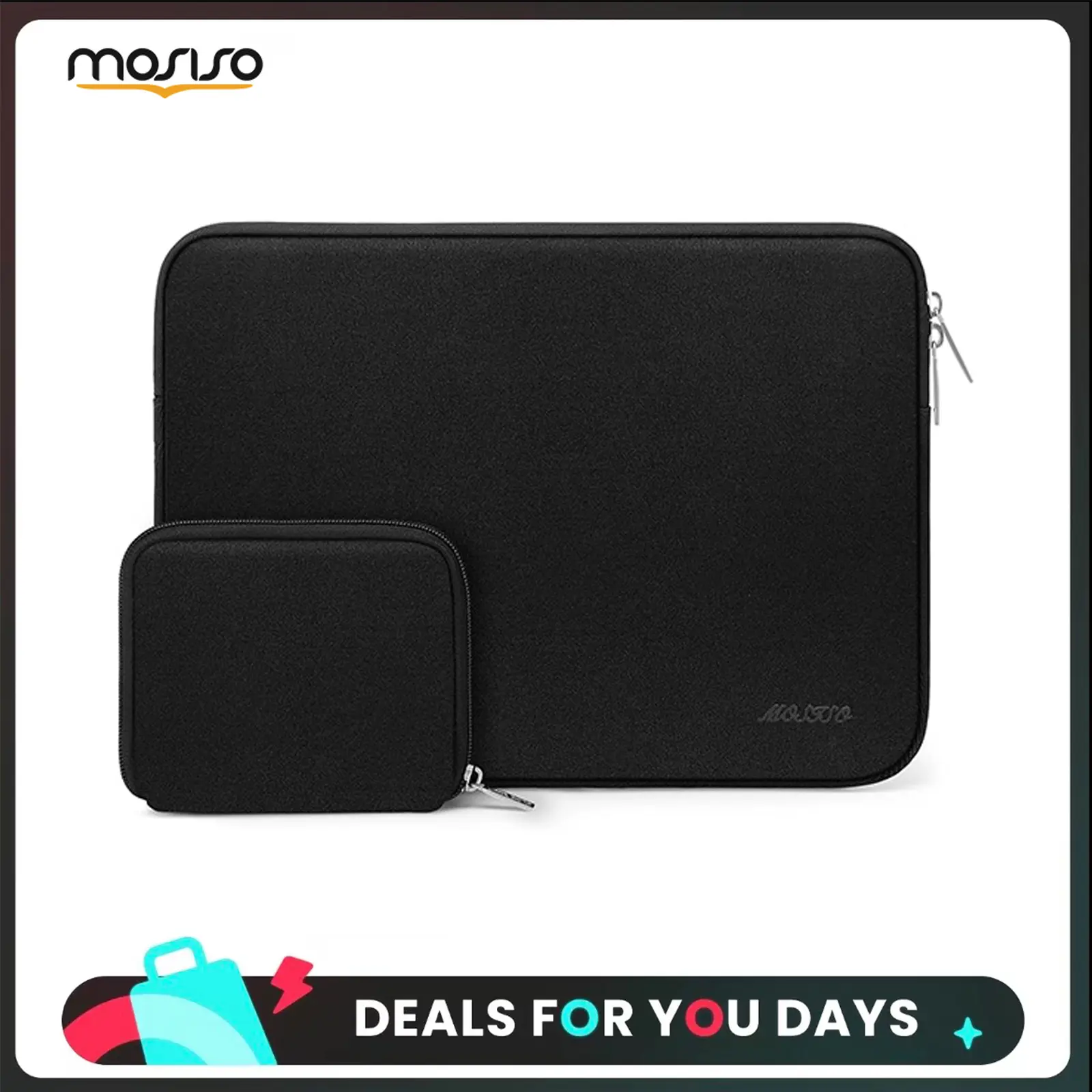 MOSISO 13.3" Shockproof Neoprene Laptop Bag - Multifunctional Working Bag, Soft Padded Protection, Neoprene Foam Padding Compartment, Slim Lightweight Protector with Zip Mini Pouch for MacBook Air/Pro, HP, Dell (Black, Customer Service Support)