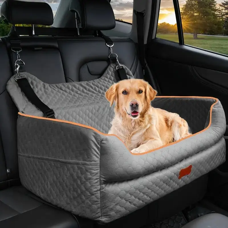 Large-Medium Dog Car Seat - Versatile, Practical Backseat Boost with Thick Cushion, Back Seat Compatibility, Backseat Protector, Machine Washable Fully Detachable Design for Comfortable Car Rides