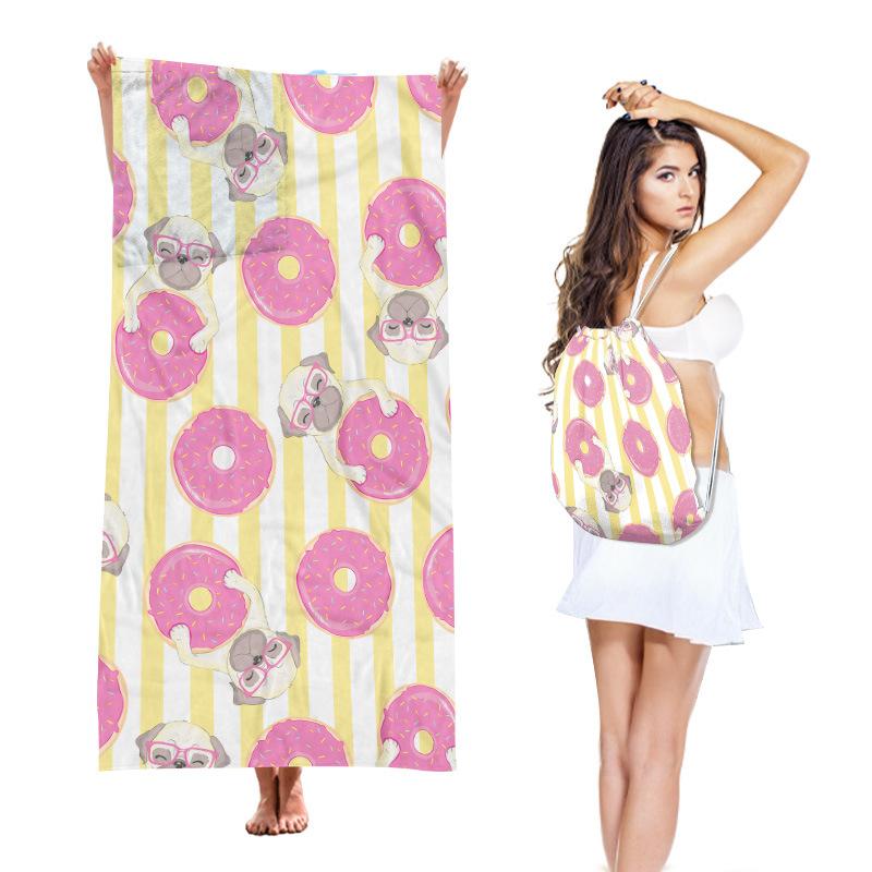 Two-in-One Beach Towel Backpack, Foldable Beach Towel Storage Bag, Microfiber Printed Beach Towel Yarn