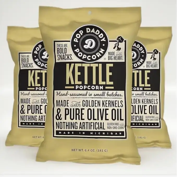 Pop Daddy Flavored Popcorn Gourmet | Kettle Flavor | Hand Seasoned Ruby Red Kernels Gluten Free Popcorn Snacks | 6.4oz Individual Bags | 3 Pack