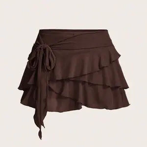 Brown Skirt with Tie - Ruffled Design for Women's Fashion