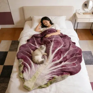 Funny Realistic Lettuce Flannel Blanket, 2D Vegetable Print, Unique Gift Idea, Modern Style, Soft Washable Throw, Bed Sofa Air Conditioning Cover
