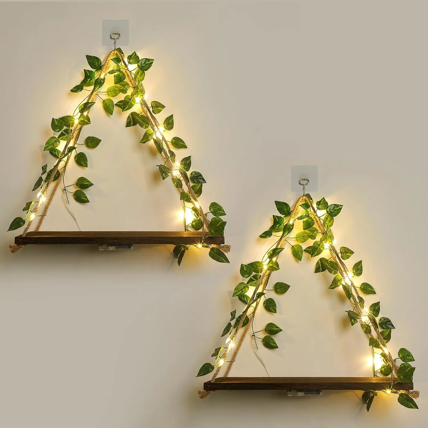 Floating Shelves for Wall, Wall Decor,Hanging Shelf,Cottage Core Decor,Room Decor Aesthetic,Boho Room,Adhesive Shelves,Floating Shelves for No Drilling,Two- Set(Green Leaf)
