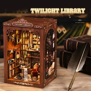Book Nook Kit, Book Nook Kits for Adults DIY Booknook Model Build, DIY 3D Wooden Puzzle Bookend Booknook Bookshelf Insert Miniature Dollhouse Kit for Home Decoration[Twilight Library]