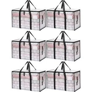 24 Gallon Extra Large Heavy Duty Foldable Moving Bags With Carrying Handles, Zippers and Tag Pocket, Outdoor Camping, Waterproof Organiser - Clear for Clothes,Bedding,Dorm,Moving