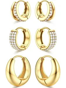 Gold Hoop Earrings for Women - Hypoallergenic Chunky Gold Silver Hoops Earring Stacks Small 14K Gold Filled Huggie Earrings Set for Multiple Piercing 8/10/12M Hoop Earring Sets