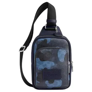 COACH RACER 15 Adjustable Crossbody Bag for Men – Camo-Print Coated Canvas and Smooth Calfskin – Mini Style in Blue and Black