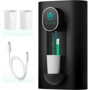 Automatic Mouthwash Dispenser 18.26 oz Touchless Mouthwash Dispenser for Bathroom 2  Cup USB Rechargeable and 3 Dispensing Levels with Led Screen Wall-Mounted or Countertop Use-Black