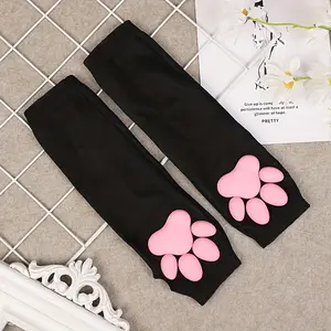 Cute 3D Cat Paw Long Sleeves Stylish Soft Warm Elastic Arm Cover Autumn Winter Coldproof Cosplay Fingerless Sleeves With Thumb Hole