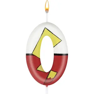Cartoon Red White Number Candle, Number 0 Birthday Candles, Anime Numeral Cake Topper for Boy Party Decorations,Theme Party Favors