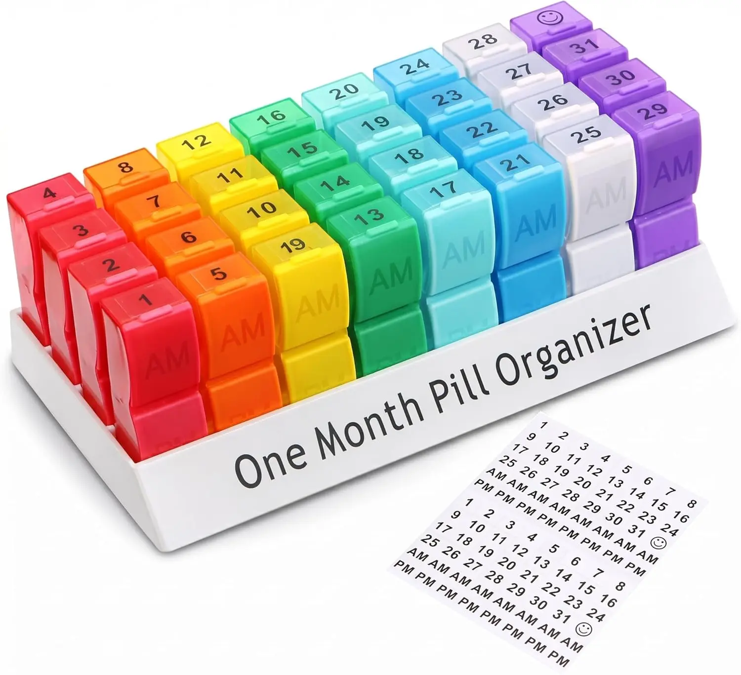 Monthly Pill Organizer AM PM,31 Day Travel Pill Box for Small Pills | Removable Daily Pods for Travel, One-Handed Easy Open, Engraved AM/PM Labels, DIY Number Labels, Compact BPA-Free Case