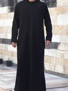 New Stylish Loose Casual Muslim Men's Long Robe, Comfortable Middle Eastern Apparel for Everyday Wear, Trendy Fashion for Modern Men