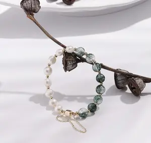 Golden Citrine Crystal Bracelet & Freshwater Pearl-Natural Crystal for Women, Simple Style with Red & Green Strawberry Crystal, Amethyst & Citrine Bracelets – Wealth & Positive Energy