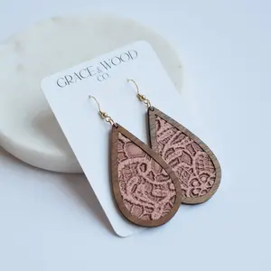 Dusty Mauve Wood + Leather Teardrop