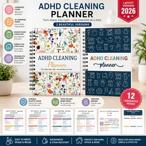 ADHD Cleaning Planner - Cleaning Schedule and Checklist Organizer for Adults and Teens - Daily, Weekly & Monthly Household Cleaning Checklist for ADHD Minds - Stress-Free Housework