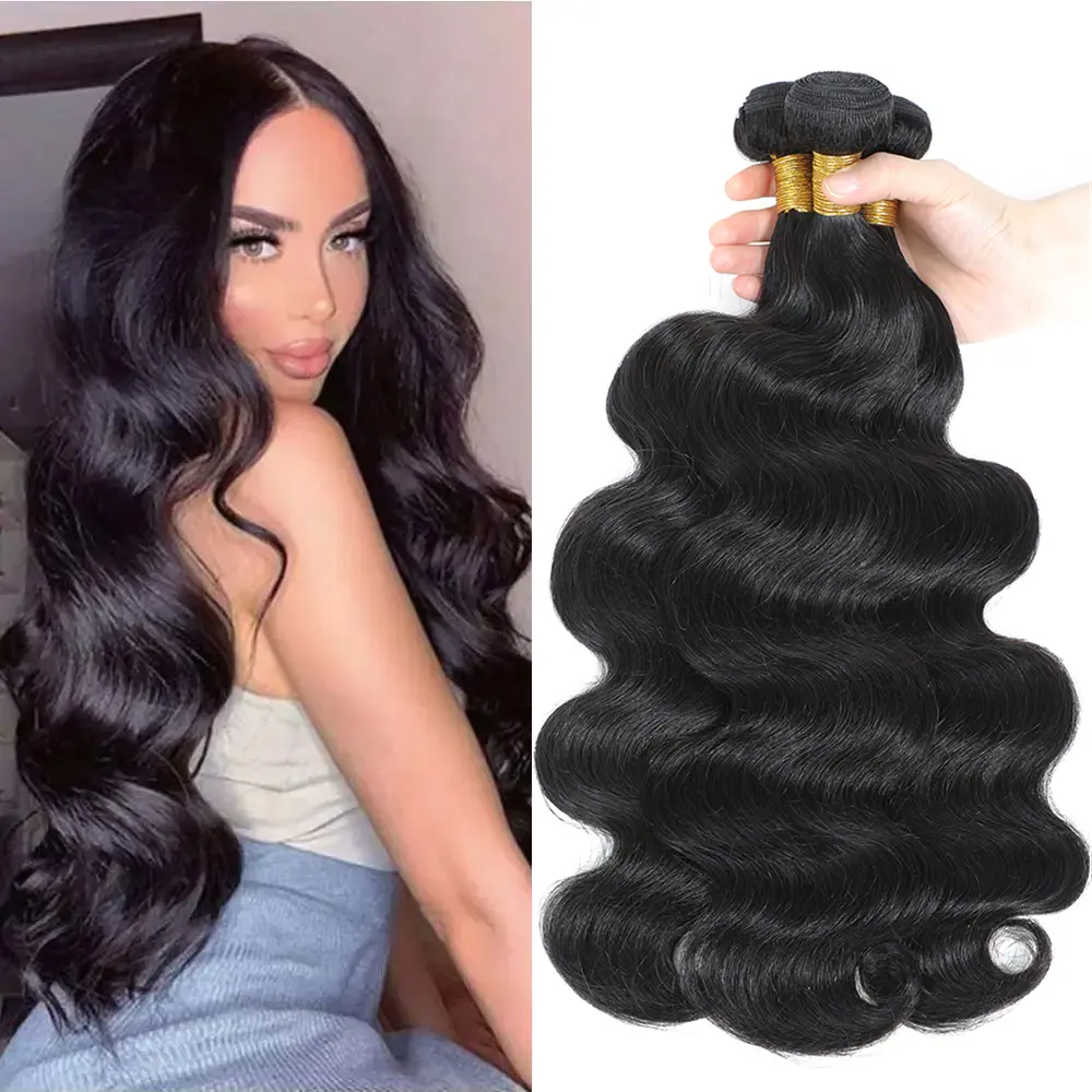BINF Body Wave Human Hair Bundles 1-4 Bundles with 4x4/13x4 Closure 100% Unprocessed Brazilian Virgin Hair Body Wave Quick Weave Human Hair Extension for Women Natural Color