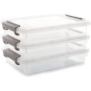 3 PCS Plastic Storage Bins with Latching Lids Portable Project Case Clear File Box Stackable Storage Containers for Organizing A4 Paper, Photo, Document, Scrapbook