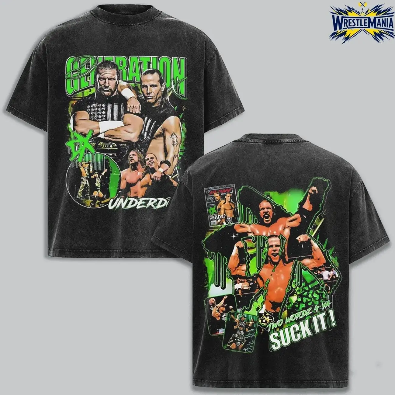 D-Generation X Unisex Oversized Vintage Washed WWE Graphic T-Shirt - D-Generation X/Undertaker Inspired, 2-Sided Attitude Era Style, Cotton Streetwear, Retro Wrestling Fan Merch Gift J0K