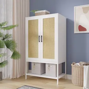 Armoires Wardrobes with 2 Rattan Doors,Hanging Rod,Shelves Freestanding Closet Wardrobe Cabinet,Wardrobe for Bedroom Furniture Luxury