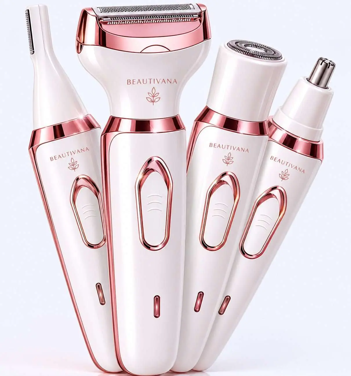 Electric Razor for Women, 4-in-1 Rechargeable Hair Removal System for Face, Eyebrows & Bikini, Travel Size Shaver with Rose Gold Accents, Razors For Women, Batteries, Rechargeable Battery, 4-In-1 System, Body, Daily, Any, Cleaning Brush