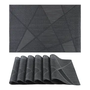 REGALWOVEN Placemats Set of 6 Design Placemats for Kitchen Dining Table Decor Washable Heat Resistant Table Placemats Wipeable Table Mat 18*12in Light Black