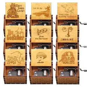 Movie Theme Creative Laser Engraving Solid Wood Music Box Home Decoration Art Gift Hand-Cranked Wooden Wooden Music Box